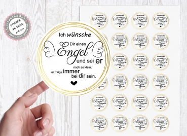 Sticker Aufkleber "Engel" 24 Stück 4cm Schutzengel Ich wünsche Dir einen Engel und sei er noch so klein, er möge immer bei Dir sein von Lüttentüddel® -